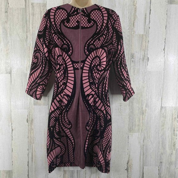 ECI New York Dress Womes 10 Pink Black Velvet Flocking Zip Back Peek a Boo Bust - Picture 4 of 12